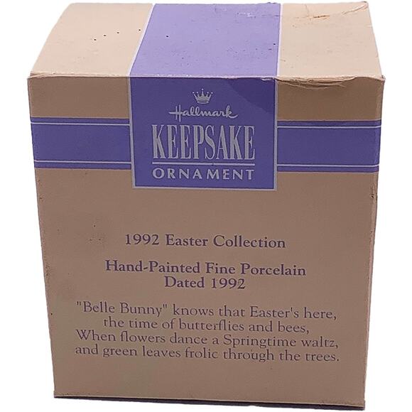 1992 Hallmark Keepsake Easter Collection Belle Bunny Porcelain Ornament in Box - Picture 3 of 6